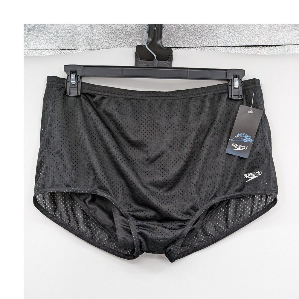 Speedo Mens Mesh Swim Shorts Black Athletic Training Trunks Size 36 NWT